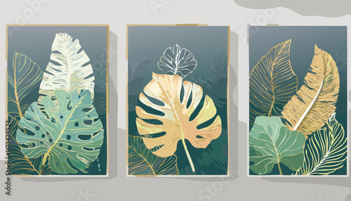 Greenery isolated digital painting of a striking Monstera leaves printed