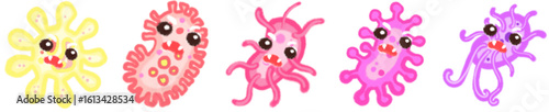 Cute Cartoon Style Virus and Bacteria Icons for Science, Biology, Health Education and Microorganism Illustrations