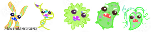 Cute Cartoon Style Virus and Bacteria Icons for Science, Biology, Health Education and Microorganism Illustrations
