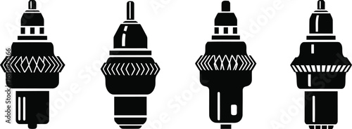 Drill Chuck Silhouette Icon Vector Set - Secure Tool Attachment