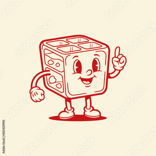 Retro Cartoon Concrete Block Character Pointing Up Mascot Vector Illustration