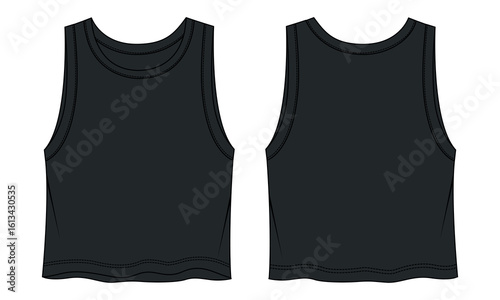 Tank tops technical drawing black color  template front and back