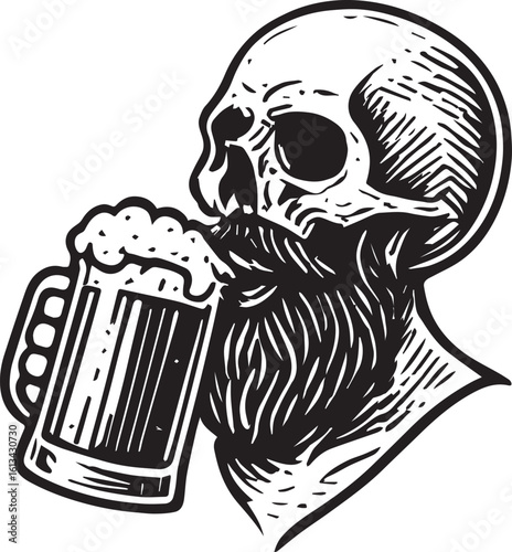 skull with beard dinking beer vector illustration