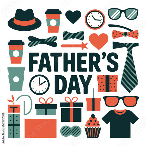 Father’s Day Icons Bundle Flat Style Celebration Elements for Dad