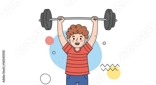 Young boylifts heavy weight overhead demonstrating strength and determination in fitness activity