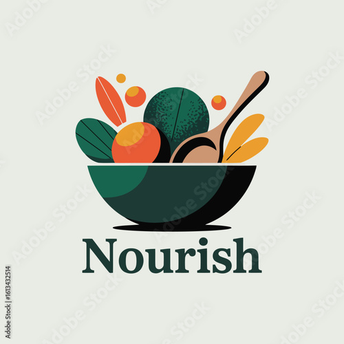 Fresh vibrant salad bowl with wooden spoon and nourishing ingredients vector