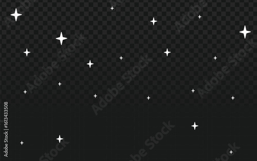 Scattered white sparkle and glitter effects on a dark transparent background, perfect for elegant overlays, magical designs, and festive enhancements.