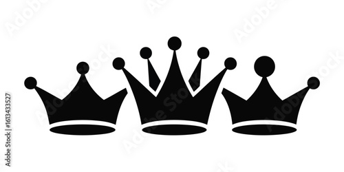 Three stylized black crowns on white background royalty regal