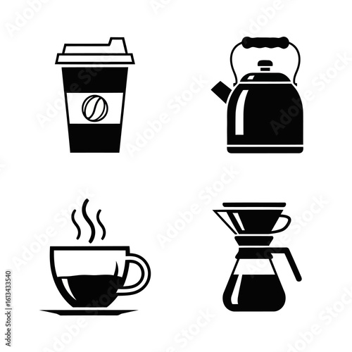 Wallpaper Mural Coffee and hot beverage vector icon set. Simple glyphs for cafe, brewing, kettle, and pour-over methods. Torontodigital.ca