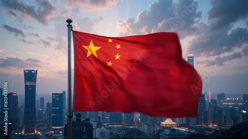 China flag with urban cityscape backdrop: A symbol of national pride