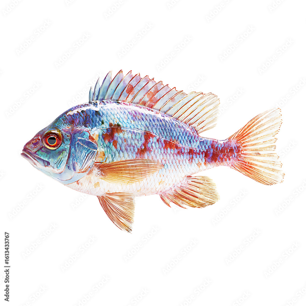 Fototapeta premium Colorful freshwater fish with detailed scales isolated on transparent background