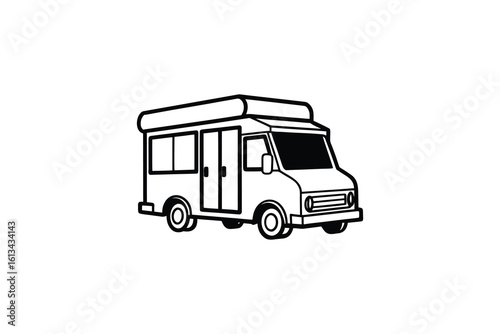 Isolated Black and White Food Truck Illustration Featuring a Clean Silhouette Style silhouette