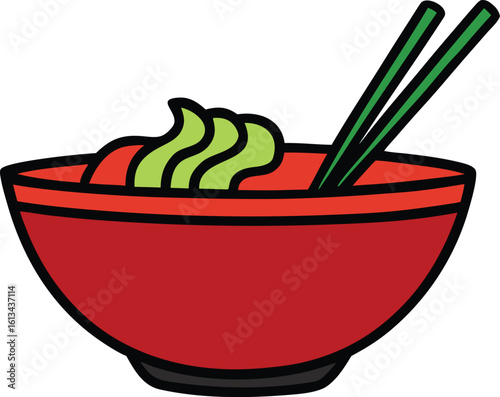 ramen with beef slices and scallions  cartoon st