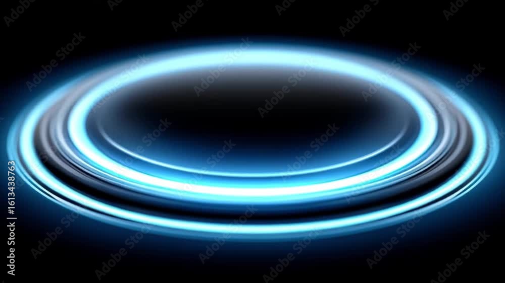 Glowing blue circular rings with smooth loops create futuristic technology hud effect featuring dynamic light trails and digital interface design evoking innovation and motion