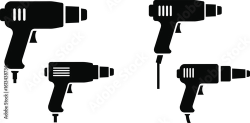 Heat Gun Silhouette Icon Vector Set - Industrial and DIY Tool