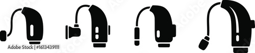 Hearing Aid Silhouette Icon Vector Set - Auditory Device