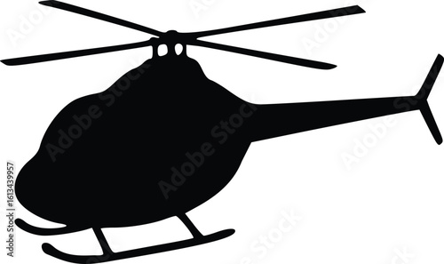 Silhouette of helicopter in side profile showing main rotor and tail rotor details

