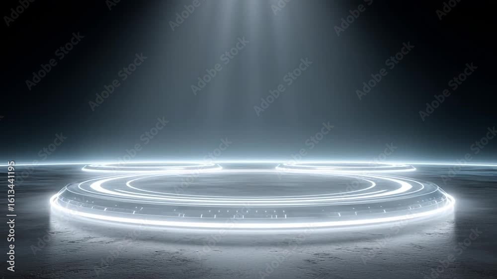 Futuristic technology hud glowing loops with digital light beams and glowing rings in dark space creating dynamic circular beam effects for advanced high tech display design