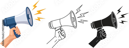Megaphone vector illustration with hand holding bullhorn for announcement design