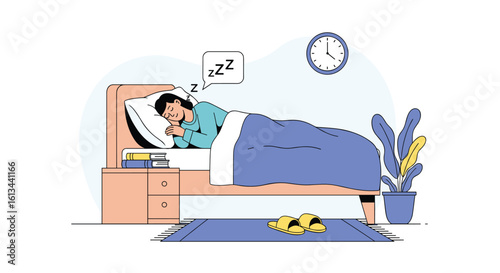 A person soundly sleeping in a comfortable bed on a quiet night