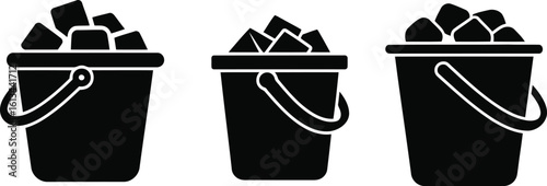 Ice Bucket Silhouette Icon Vector Set - Chilling and Serving Container