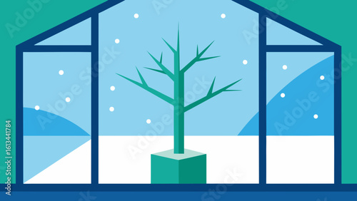 tree sunroom snowy view