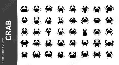 Crab Silhouette Collection: Seafood, Marine Life, and Ocean Crustaceans