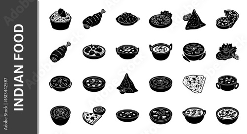 Indian Food Silhouette Collection: Cuisine, Spices, and Traditional Dishes