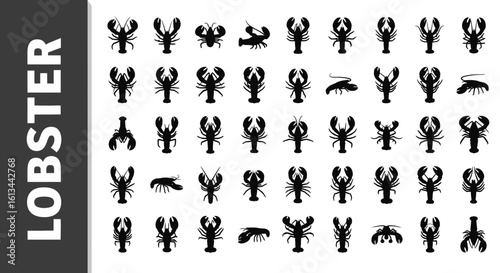 Lobster Silhouette Collection: Seafood, Crustaceans, and Ocean Delicacies