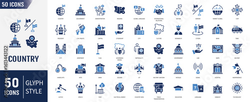 Country Flat Icons set. Containing territory, nation, government, and more. Vector illustration