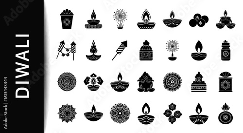 Diwali Icon Collection: Indian Festival, Lights, and Celebration Silhouettes