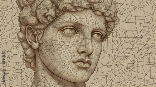 Antique bust,  detailed,  classic,  aged,  marble,  geometric,  intricate