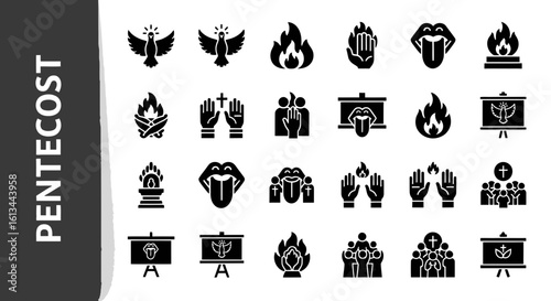 Pentecost Icon Collection: Christian Holiday, Holy Spirit, and Church Silhouettes