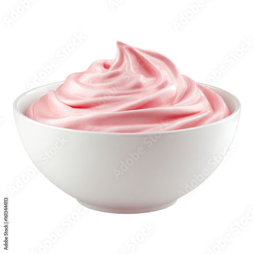 Creamy Pink Whipped Topping in White Bowl