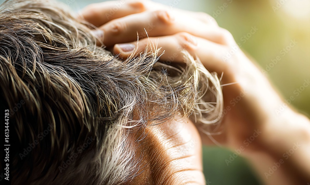 Obraz premium Intimate Close-Up of Textured Light Brown Hair Framed by Gentle Hands in Soft Light