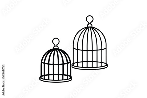Two Birdcages in Black and White Outline Style Simple and Minimalist Design silhouette