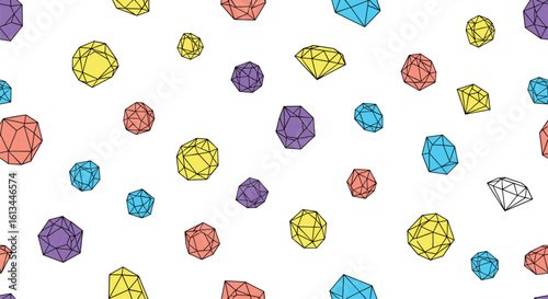 Vibrant abstract geometric shapes scattered across a clean white background with playful texture
