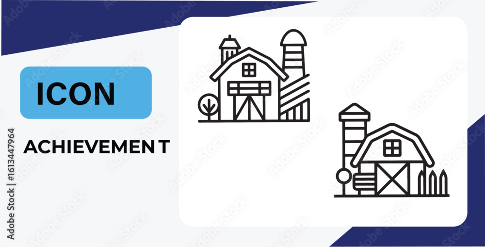 Fototapeta premium Minimalist Farmhouse Icon Illustration with Rural Building Graphics and Countryside Architecture Details for Agricultural Design and Vector Artwork