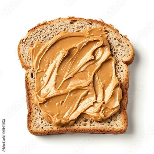 Slice of Whole Grain Bread with Peanut Butter Spread