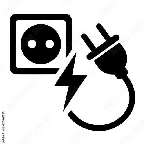vector icon of electric plug and socket with lightning bolt showing energy connection