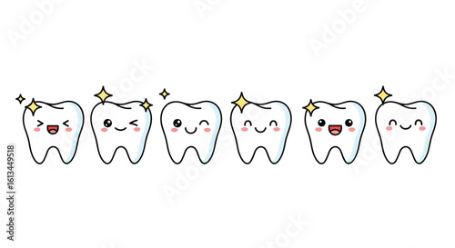 Adorable cartoon teeth illustrating dental health and hygiene practices for happy smiles