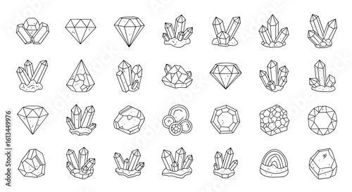 A collection of various diamond cut styles represented through abstract geometric patterns and artistic line drawings showcasing brilliance and sparkle