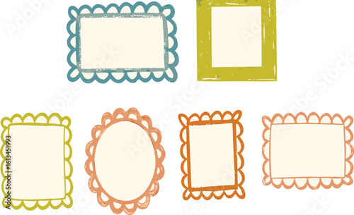 Colorful Doodle Frame Clipart Set – Hand-Drawn Oval, Circle & Rectangle Borders | Fun Scrapbooking, Journal, Label, Sticker & Craft Design Elements in Whimsical Retro Style