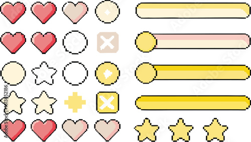 Pixel Art Game UI Elements – Hearts, Stars, Bars, Buttons & Icons | 8-Bit Health Bars, XP Trackers, Retro Game Assets for Indie Developers, Twitch Streamers & Mobile Game Design