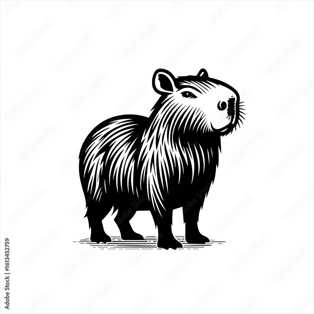 Stylized black and white illustration of a capybara Stylized black and white illustration of a capybara