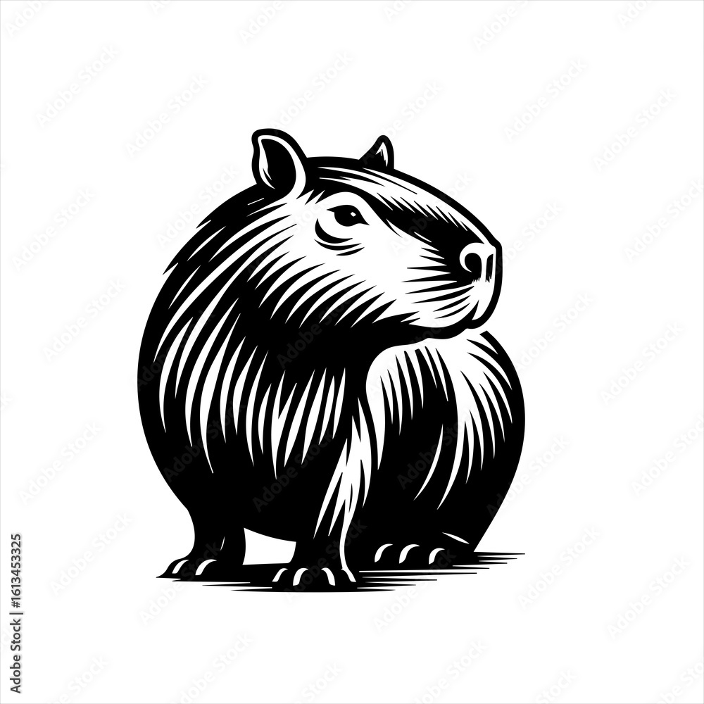 Stylized black and white illustration of a capybara Stylized black and white illustration of a capybara