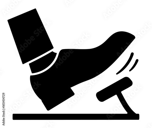 Foot pressing pedal. silhouette of shoe stepping on car brake or accelerator pedal, vehicle control, safe driving, automotive operation, driving instruction