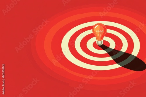 Creative Concept of Targeting Ideas with Light Bulb on Red Background