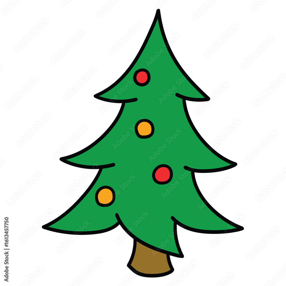 Fototapeta premium Hand-drawn cartoon Christmas tree on a white background.