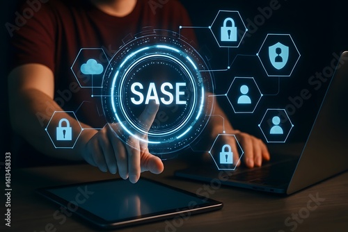 Secure access service edge sase technology concept with digital security icons